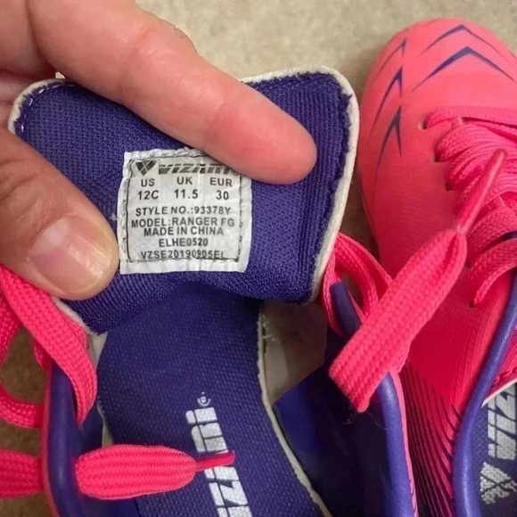 Vizari Ranger Hot Pink and Purple Girls Soccer Cleats size 12C - Picture 9 of 13